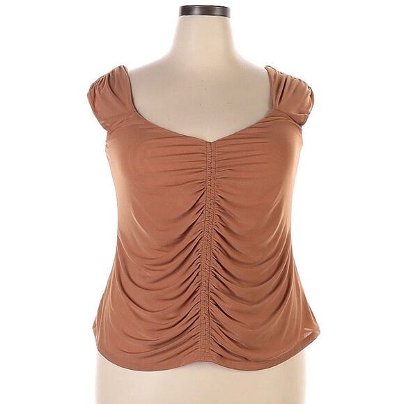 Festi Carmel Brown Ruched Stretch Top Plus Size 2X EUC - Picture 1 of 2